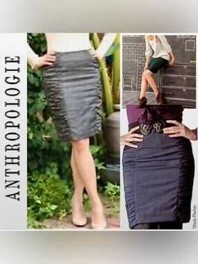 ANTHROPOLOGIE CARTONNIER Side-Ruched Lined Pencil Skirt Gray (6)
